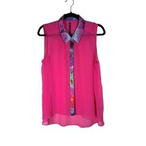 W118 by Walter Baker Sleeveless‎ Pink Collared Shirt Tie Dye Print Size M